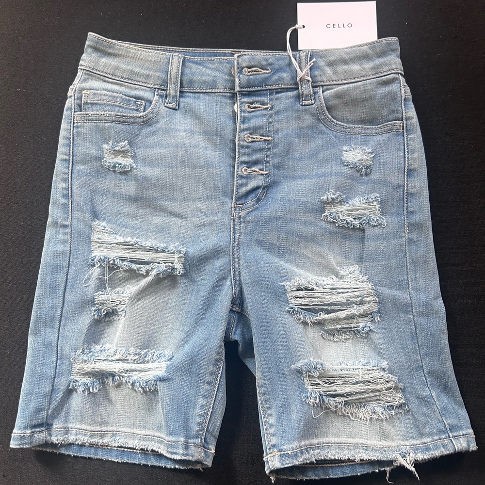 Cello High Rise Exposed 4 Button Fly Distress Bermuda Shorts Women's Size Small